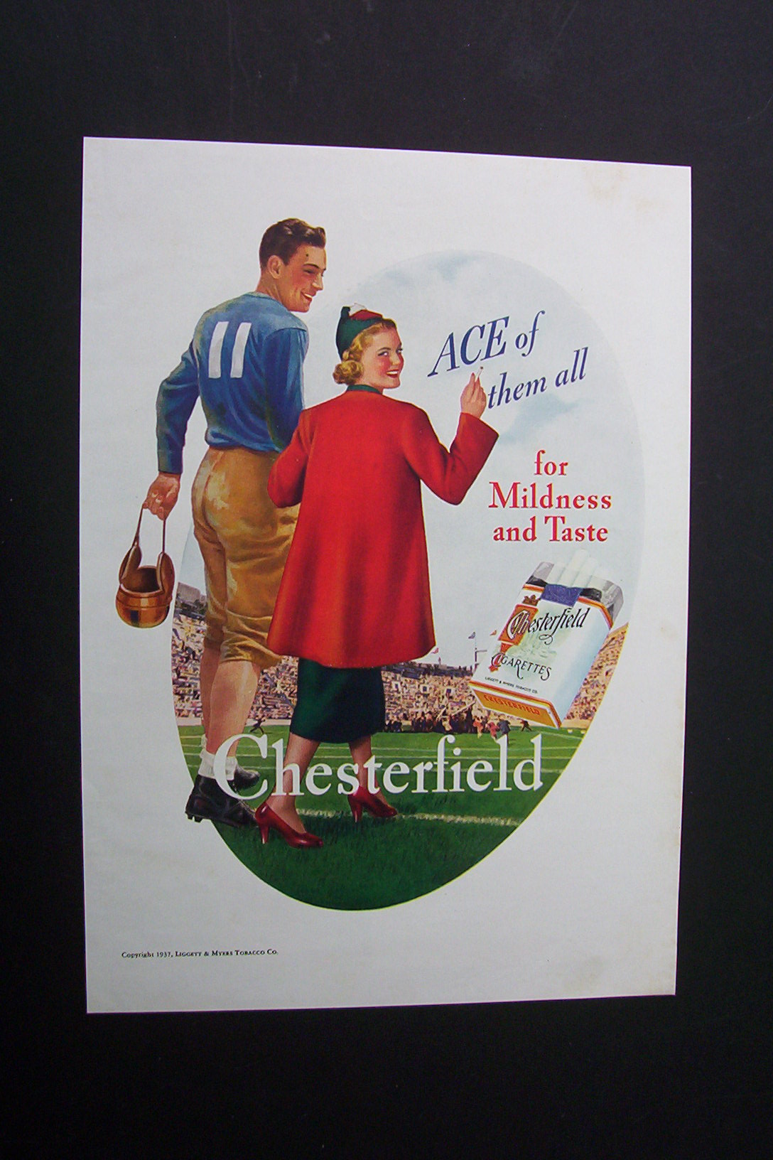 1937 Chesterfield Cigarette with Girl & Football Player