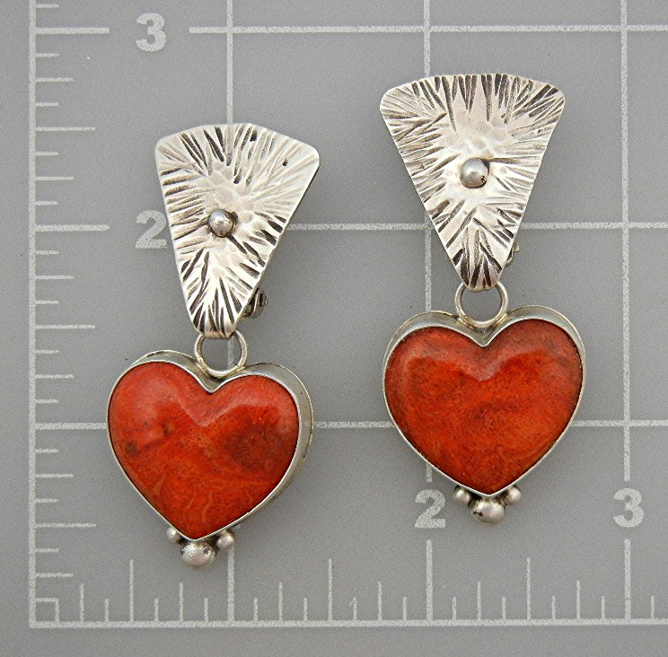 David Troutman Apple Coral Sterling Silver Clip Earring