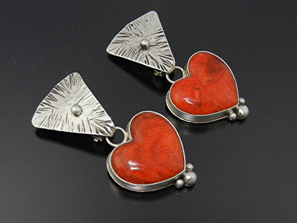David Troutman Apple Coral Sterling Silver Clip Earring