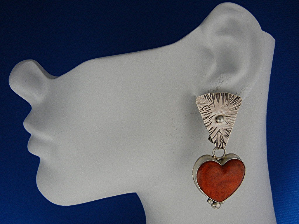 David Troutman Apple Coral Sterling Silver Clip Earring