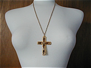 Faux Topaz Cross Necklace