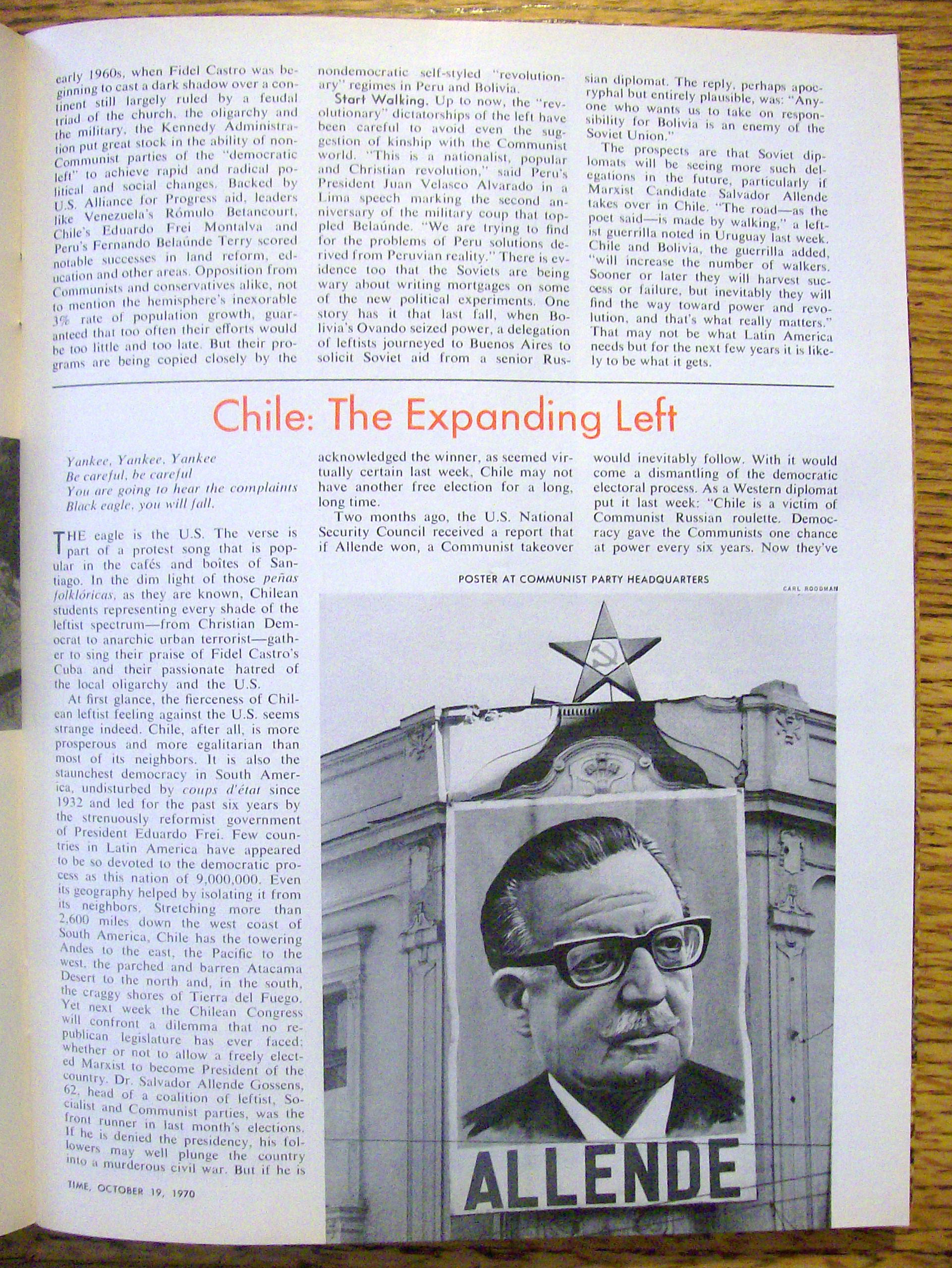 Time Magazine-October 19, 1970-Chile's Salvador Allende