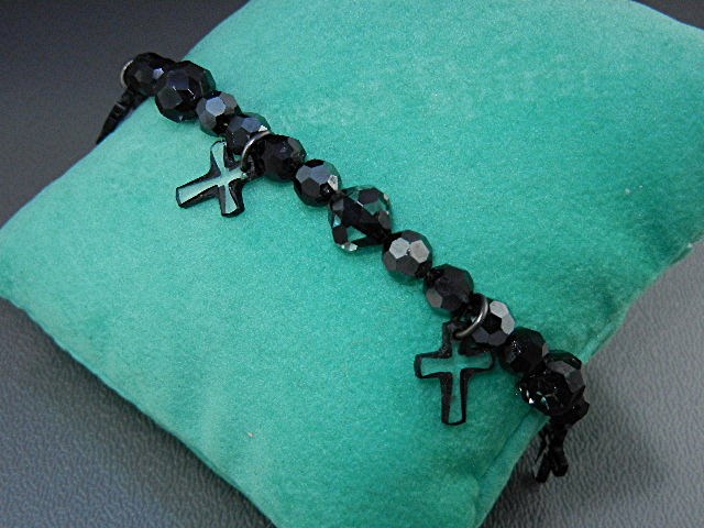 Black Faceted Cystals 6 Crystal Cross's Bracelet