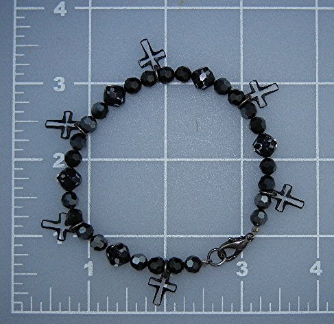 Black Faceted Cystals 6 Crystal Cross's Bracelet