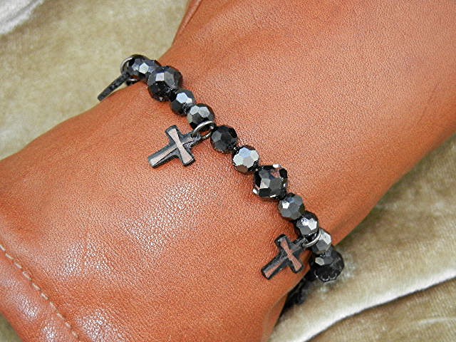 Black Faceted Cystals 6 Crystal Cross's Bracelet