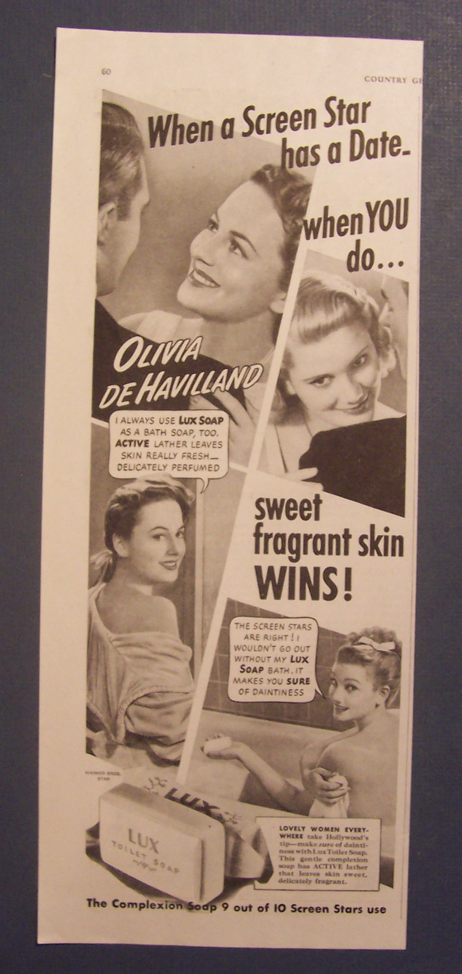 1940  Lux  Toilet  Soap  w/  Olivia  De  Havilland