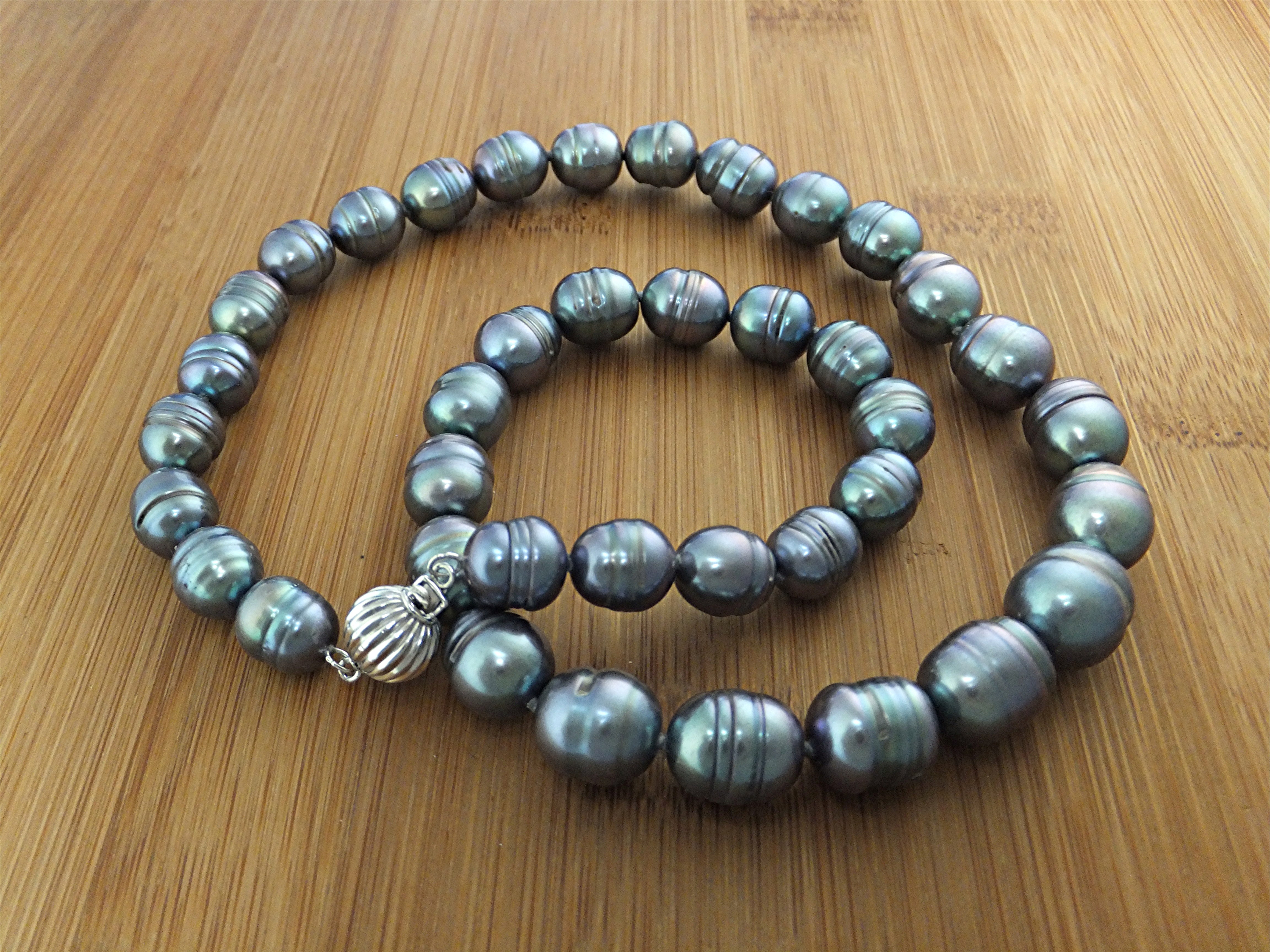 Necklace 14K White Gold 11mm Grey Freshwater Pearls