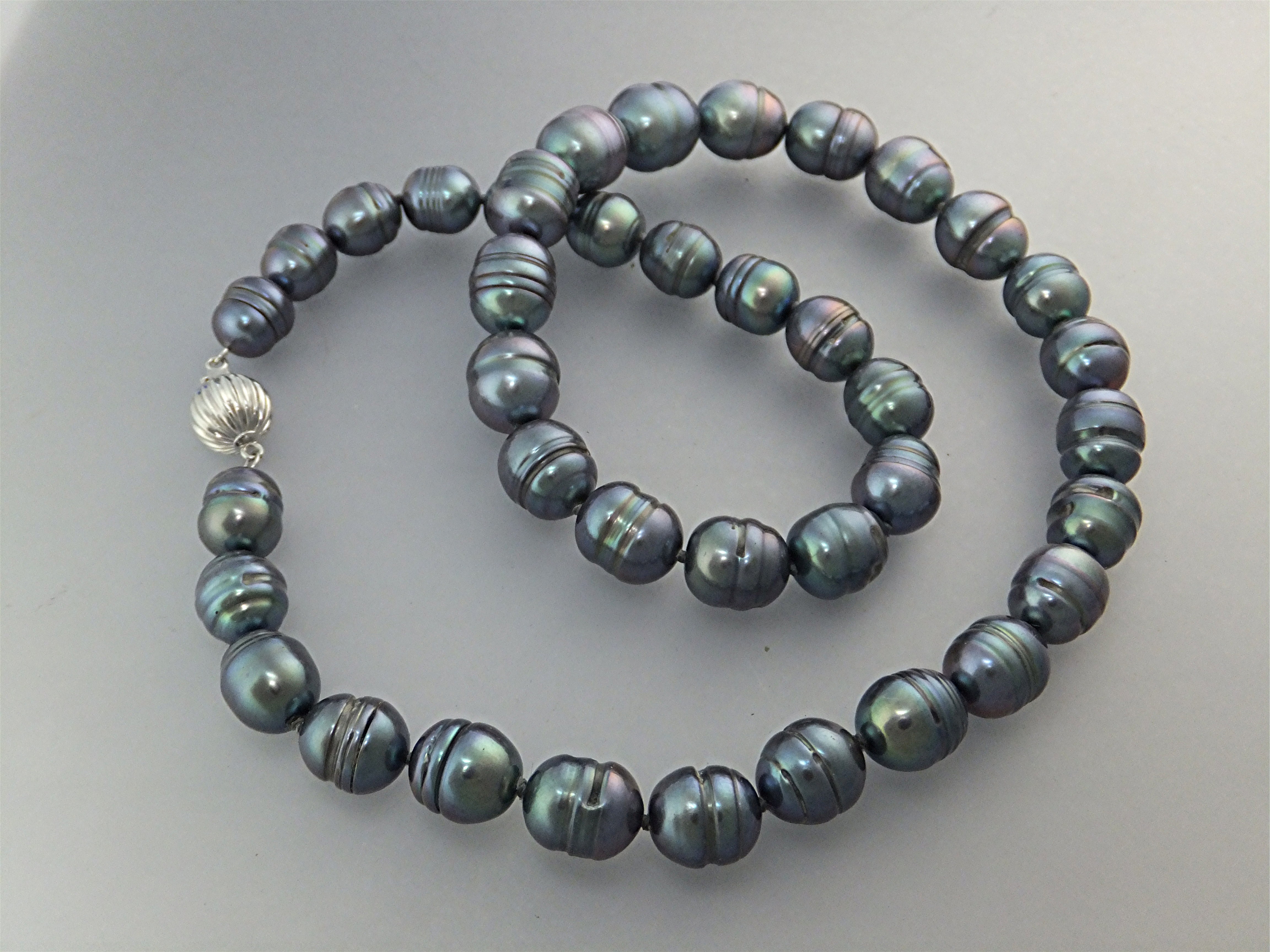 Necklace 14K White Gold 11mm Grey Freshwater Pearls