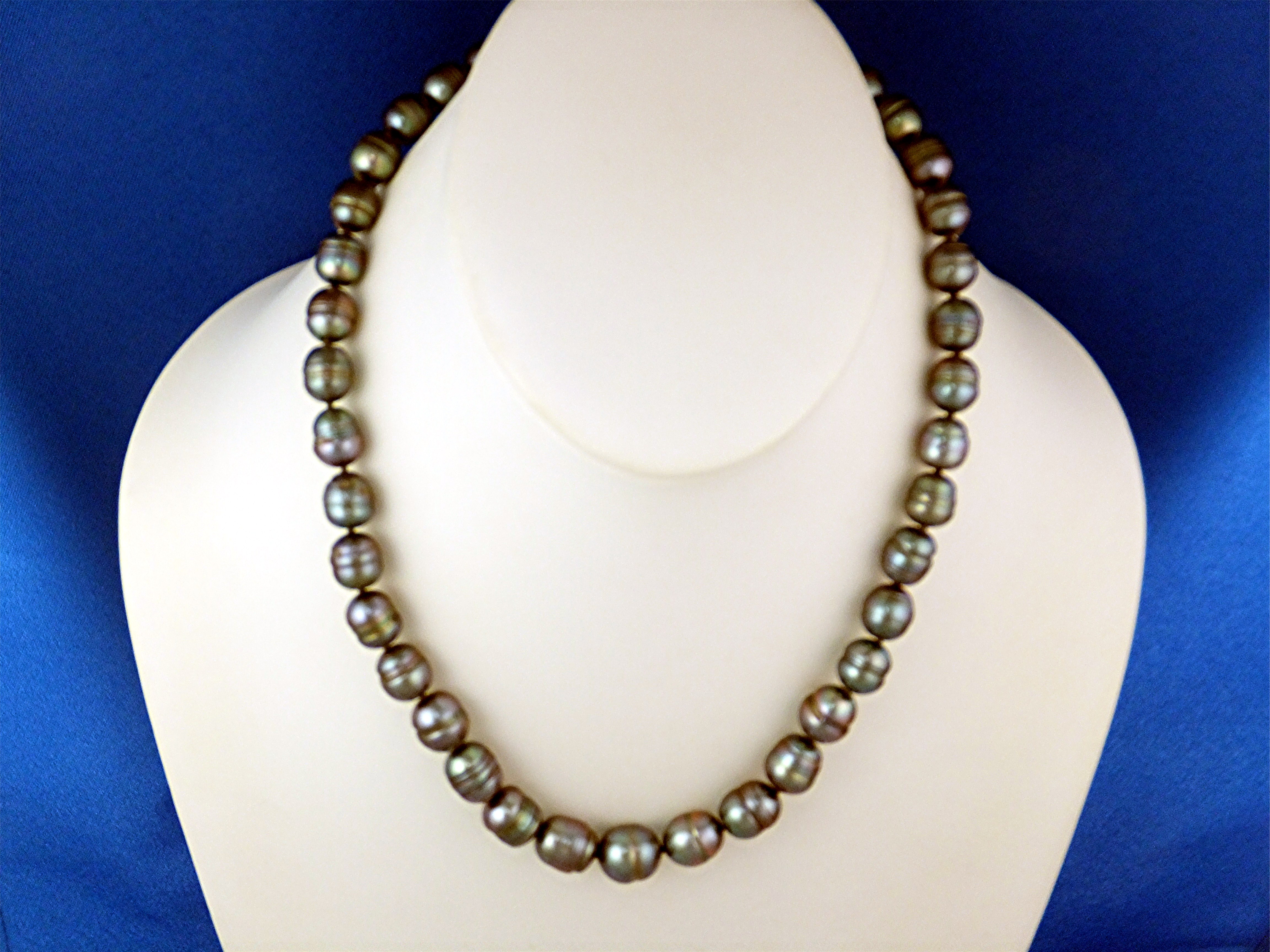 Necklace 14K White Gold 11mm Grey Freshwater Pearls