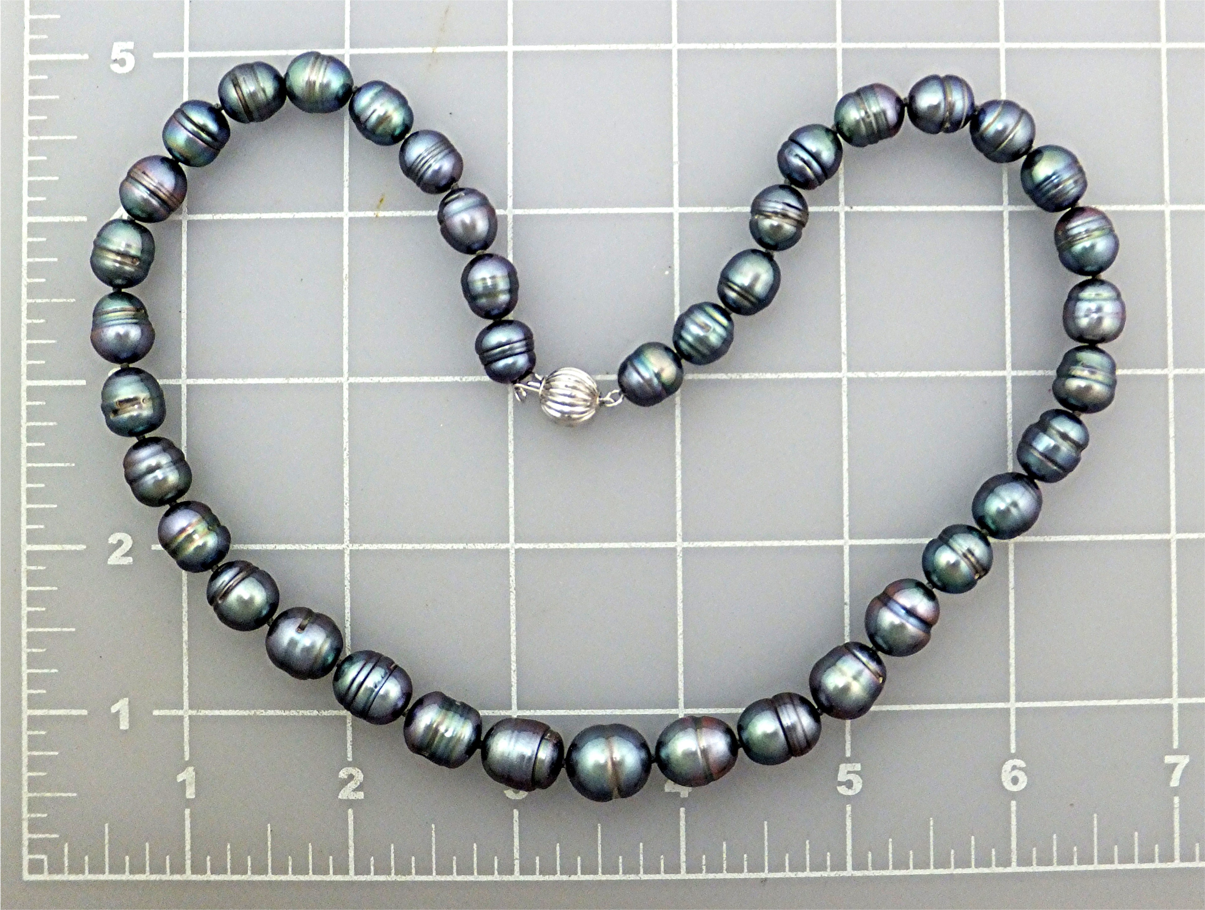Necklace 14K White Gold 11mm Grey Freshwater Pearls