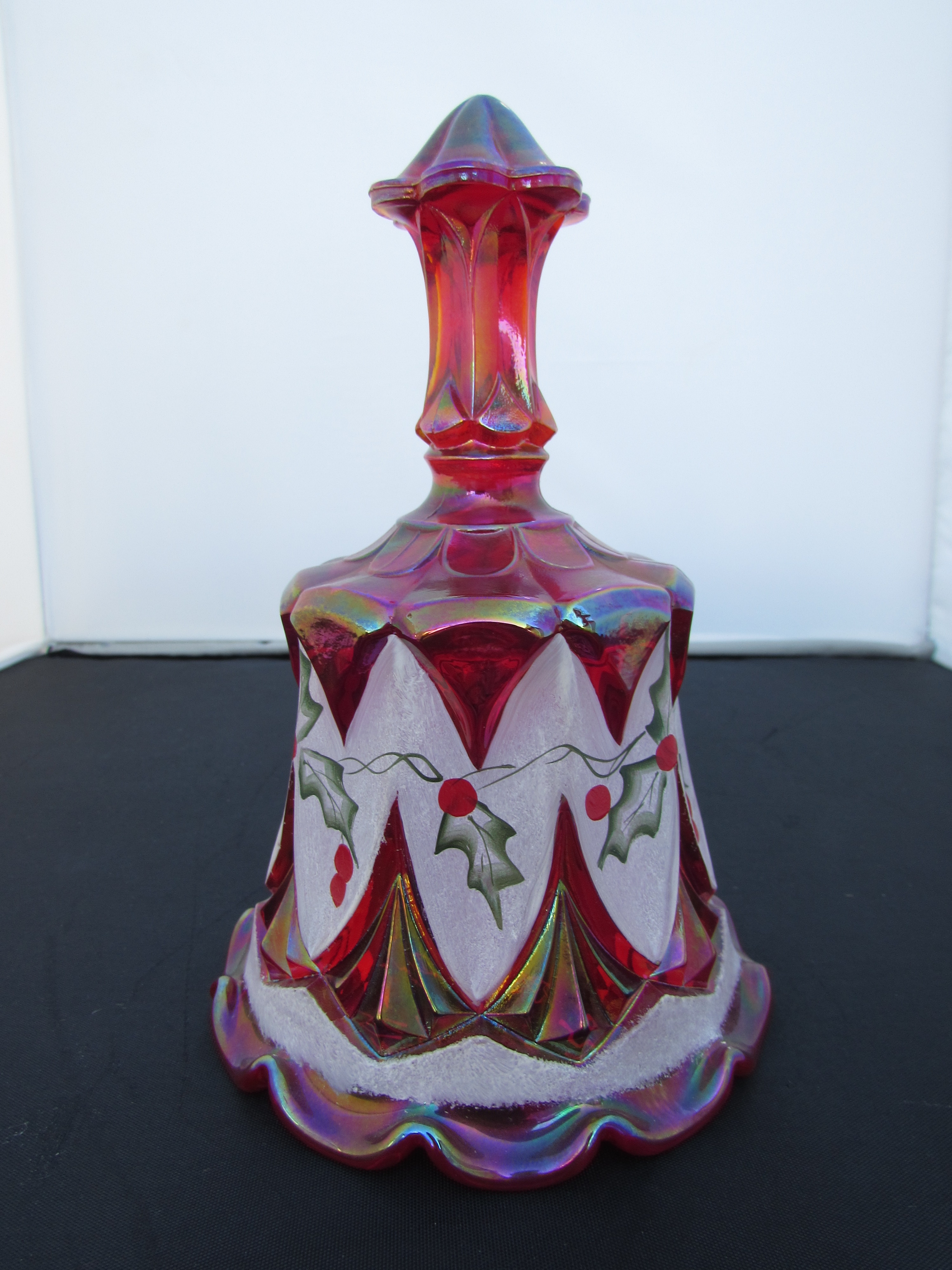 Fenton Art Glass Christmas Bell Red Carnival 1996