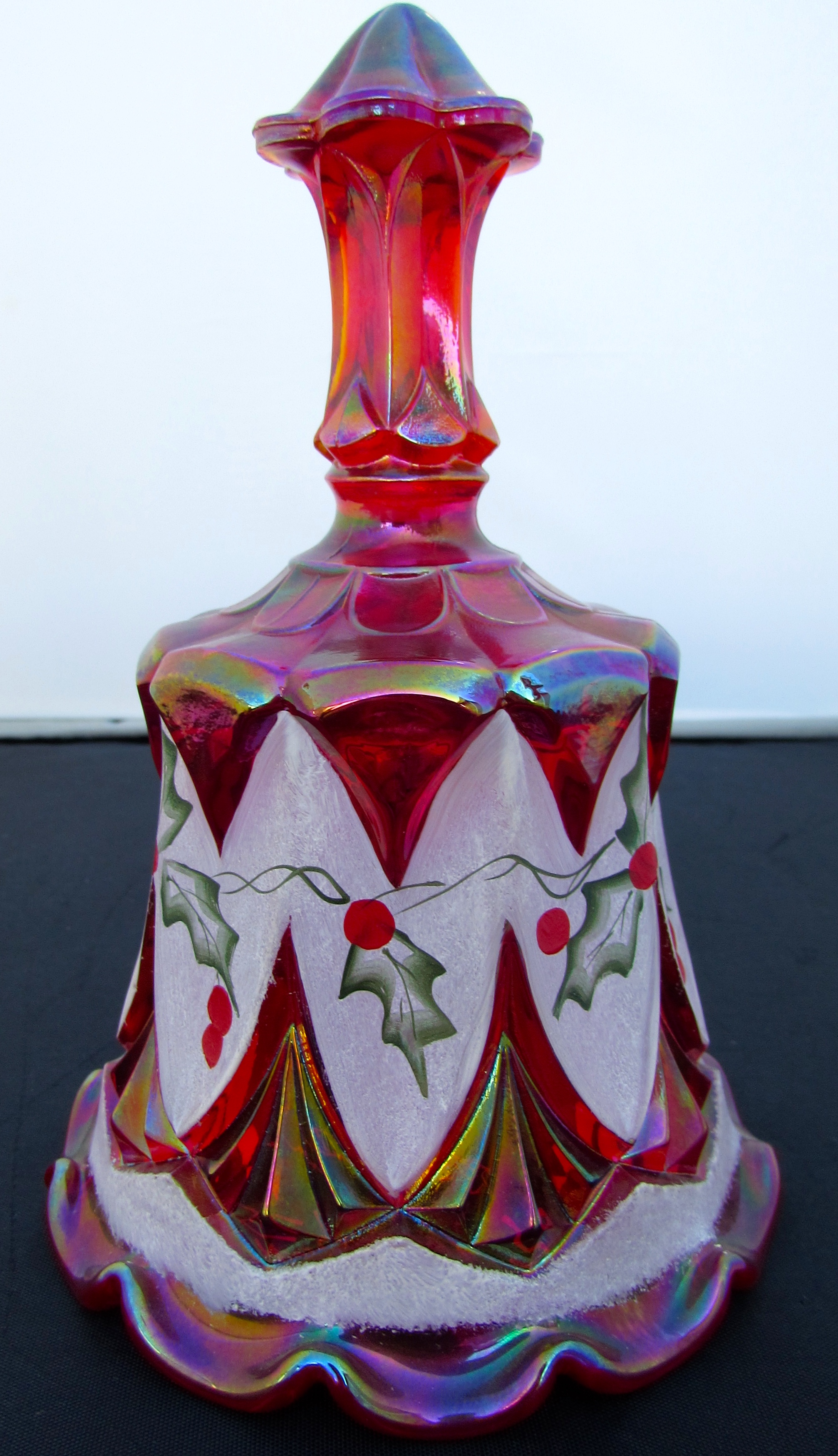Fenton Art Glass Christmas Bell Red Carnival 1996