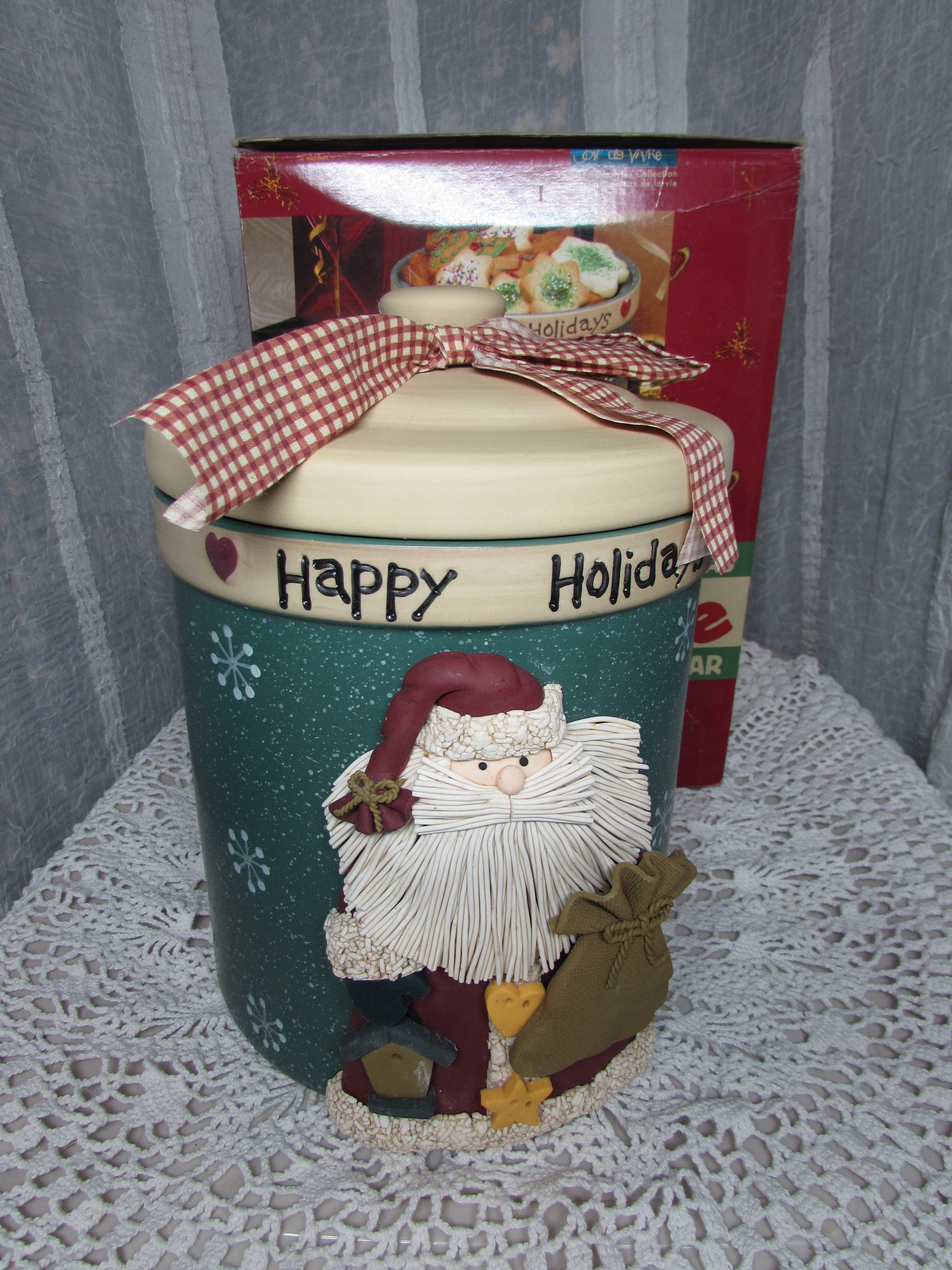 Santa Christmas Cookie Jar Stoneware Mint in Box