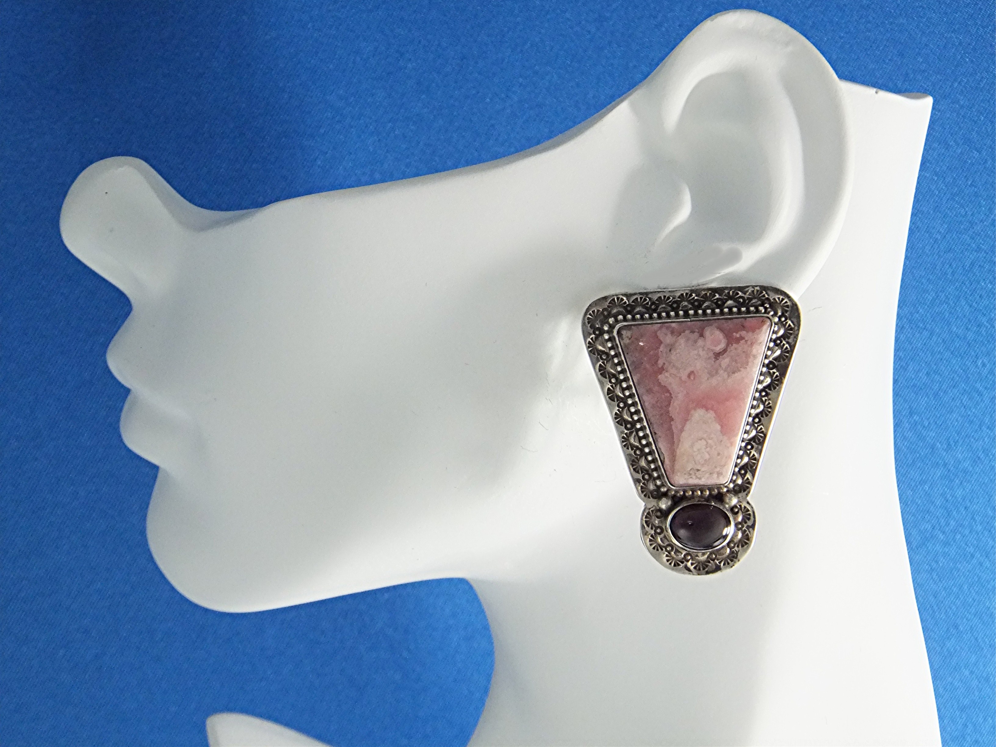 David Troutman Sterling Silver Rhodochrosite Garnet Ear