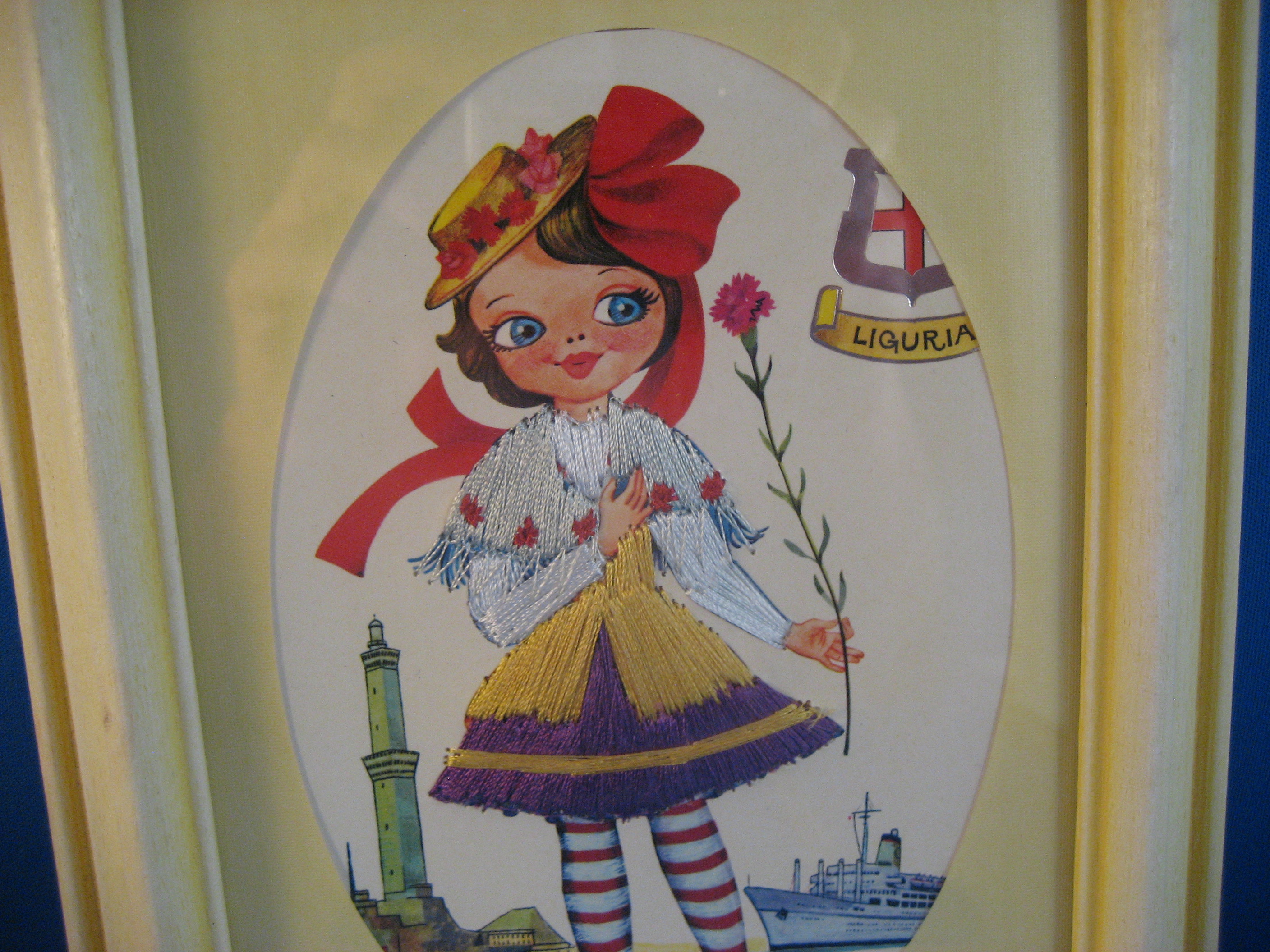 Framed Embroidered Liguria Post Card