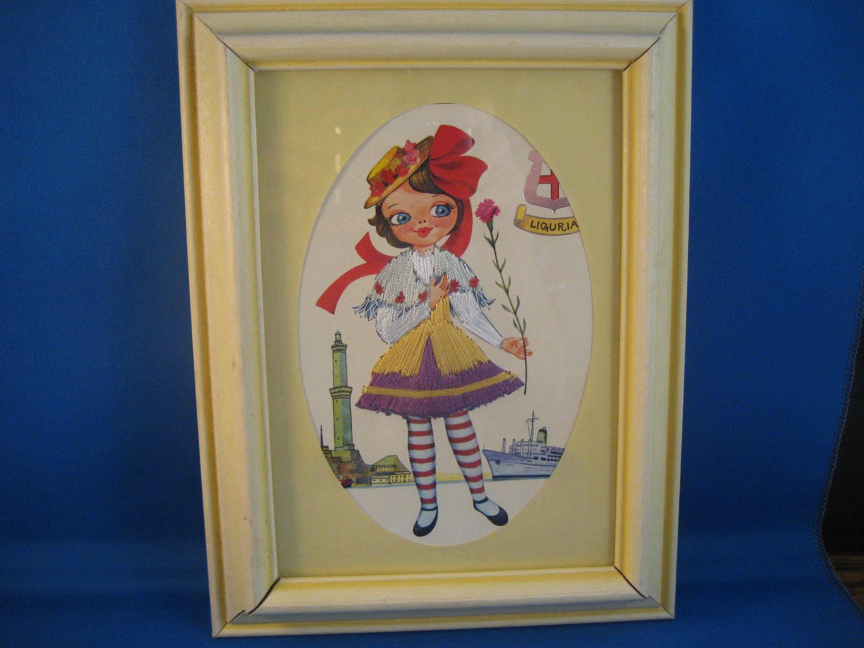 Framed Embroidered Liguria Post Card