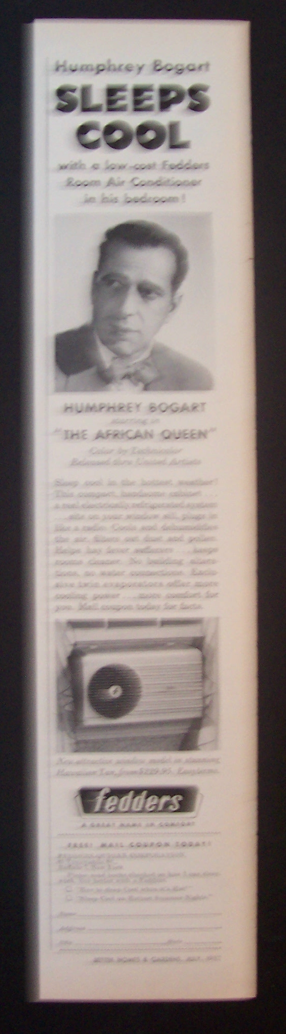 1952 Fedders Room Air Conditioner w/  Humphrey Bogart