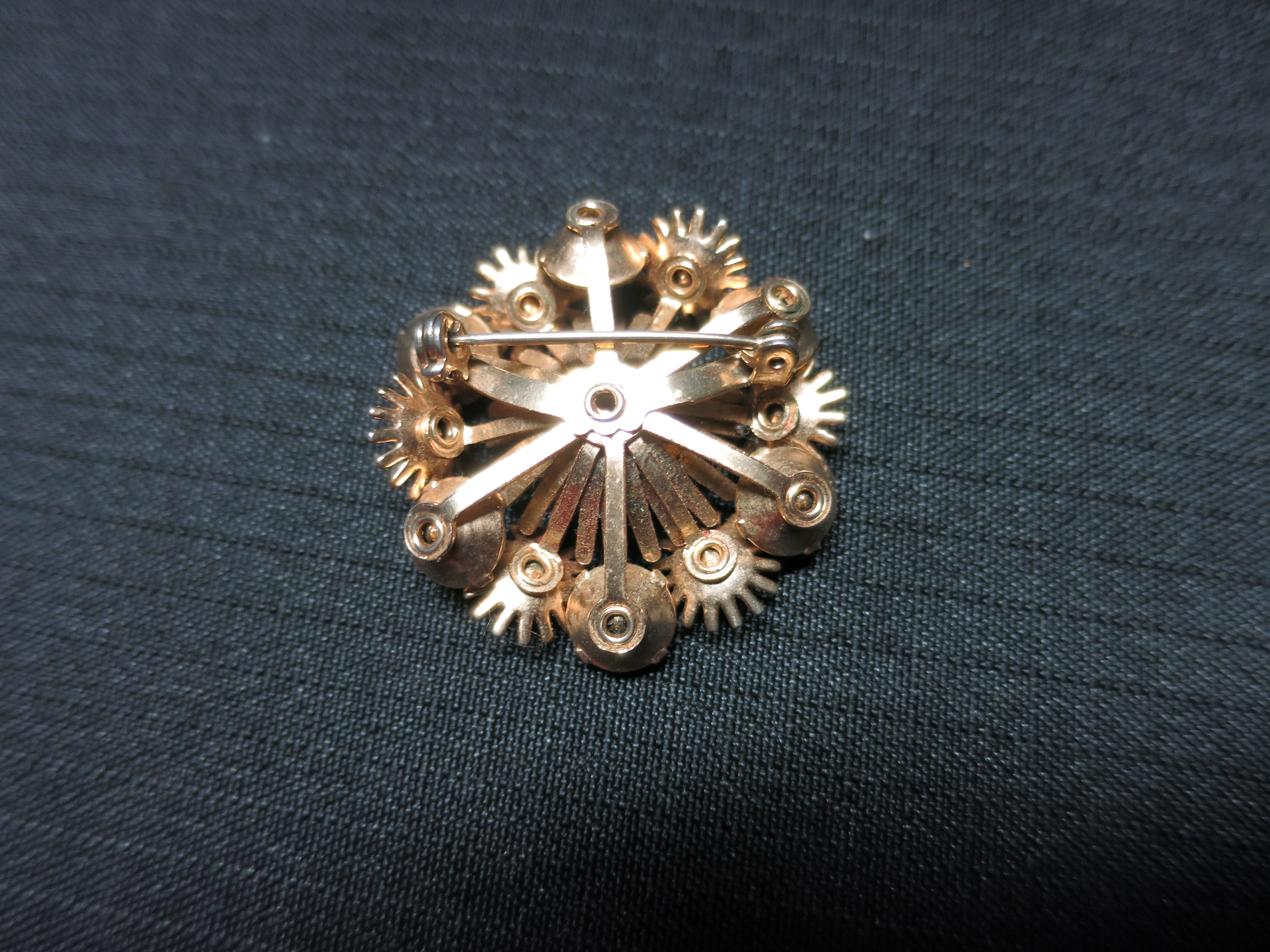 Floral Bouquet Rhinestone Pin Gold Tone