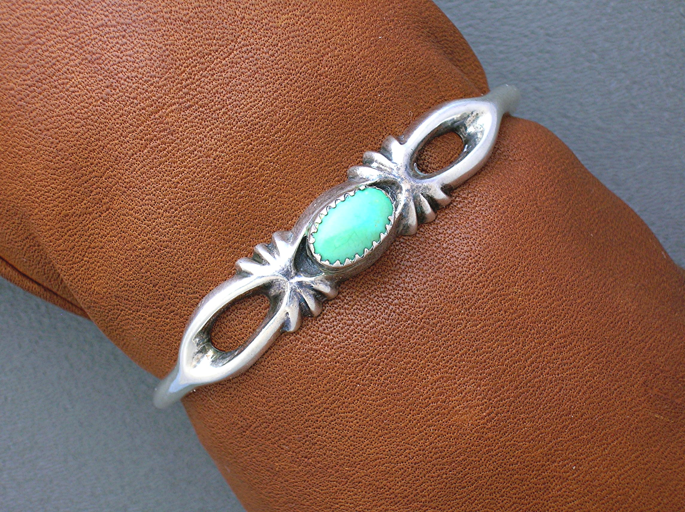 Sterling Silver Green Turquoise Sand Cast Cuff Bracelet