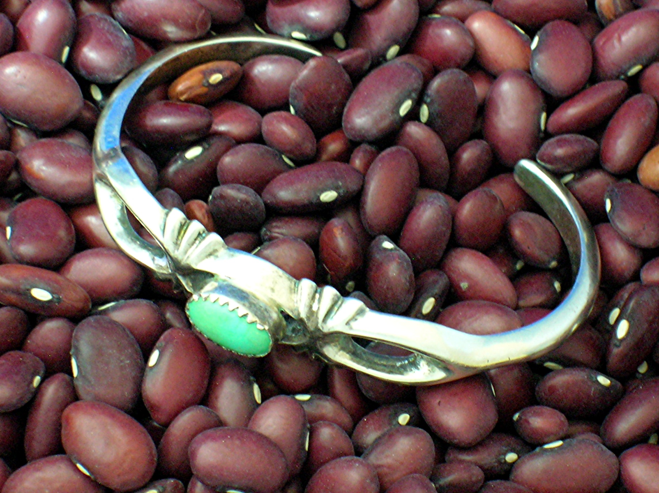 Sterling Silver Green Turquoise Sand Cast Cuff Bracelet