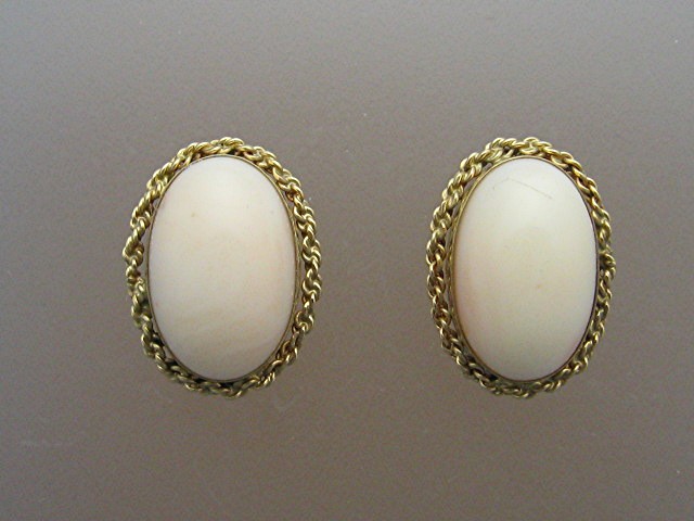 14K Gold and Angelskin Coral Clip Earrings