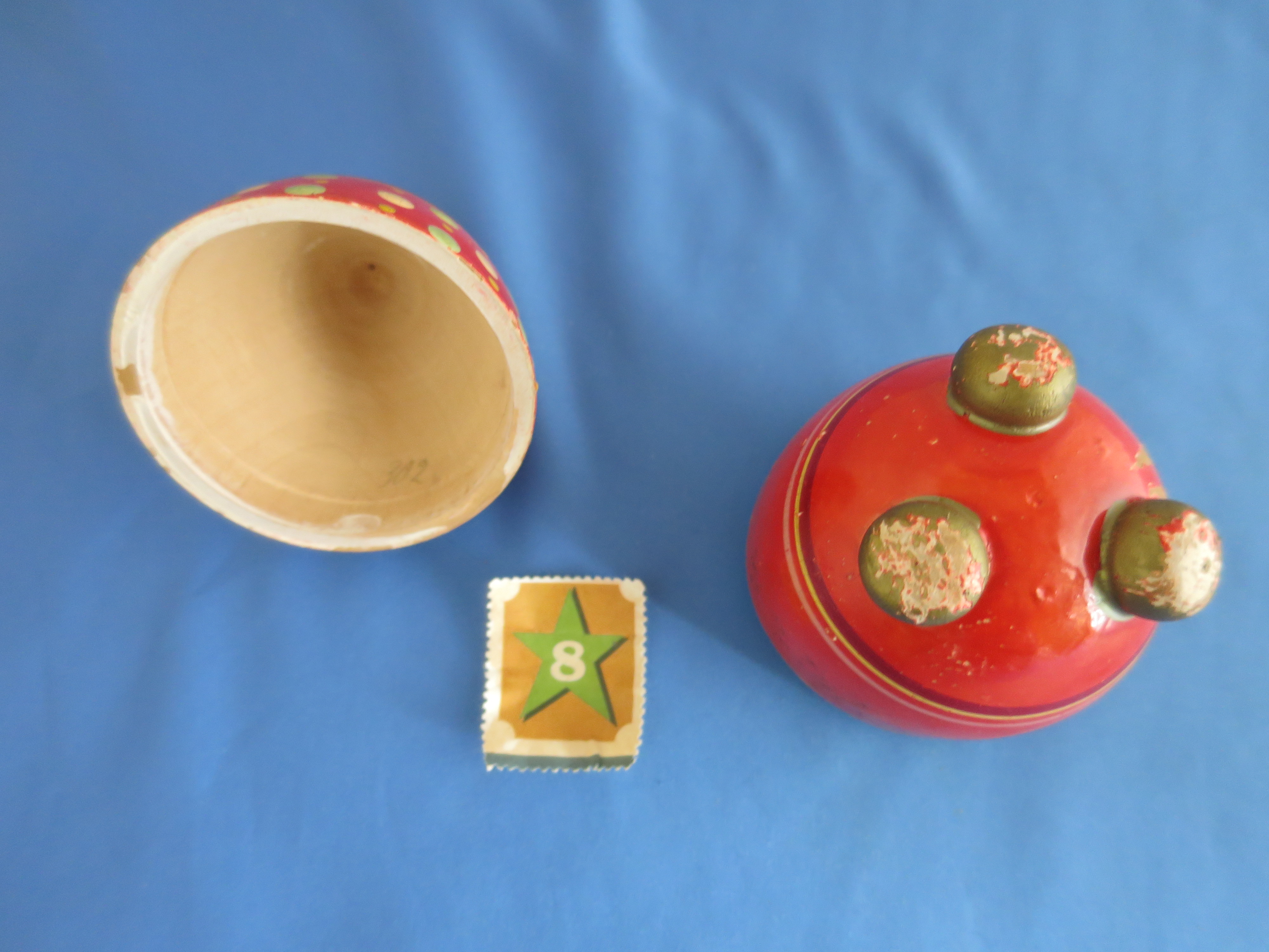 Egg Casket Footed Wooden Painted circa 1920s to 1930s