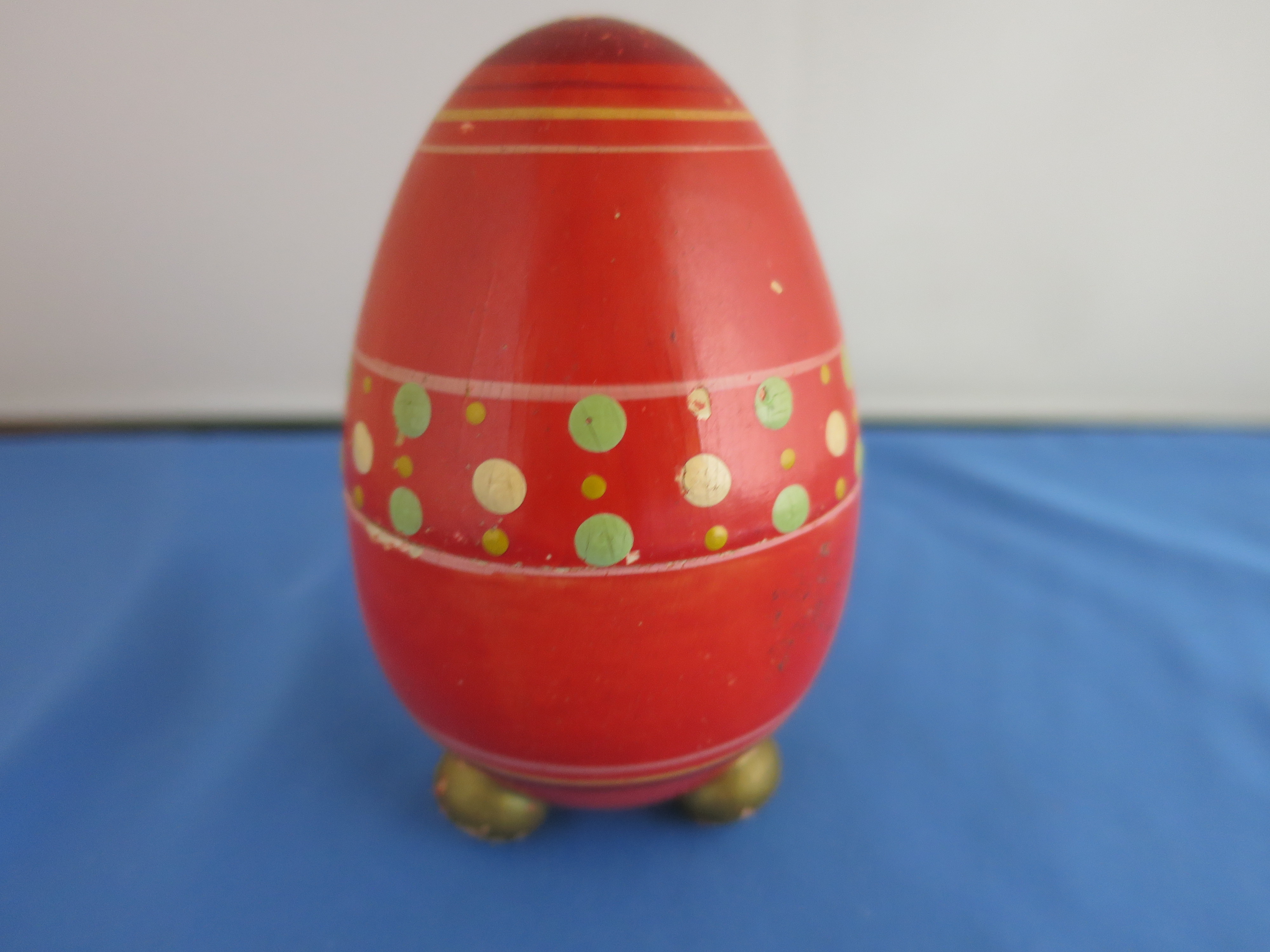 Egg Casket Footed Wooden Painted circa 1920s to 1930s