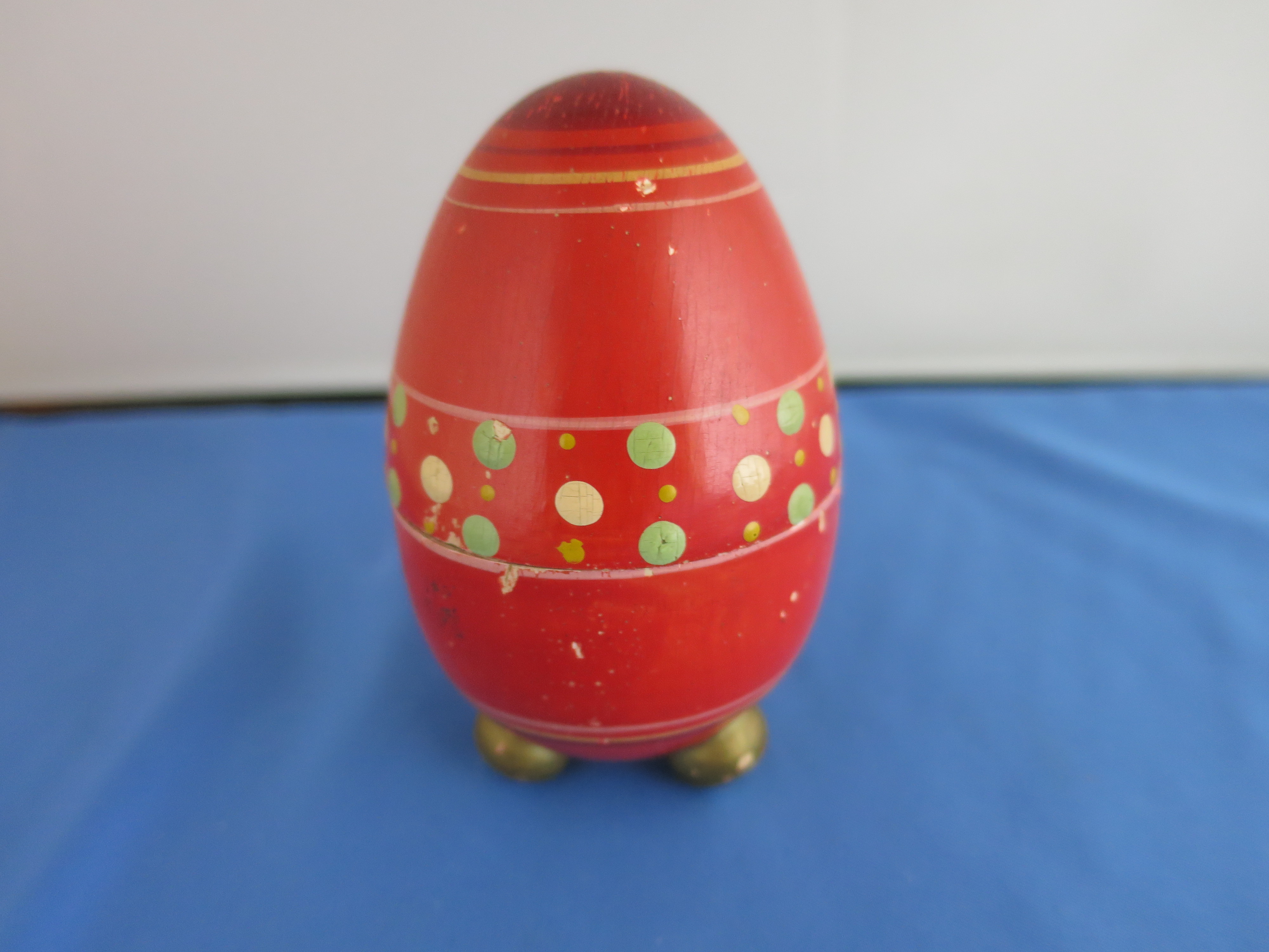 Egg Casket Footed Wooden Painted circa 1920s to 1930s