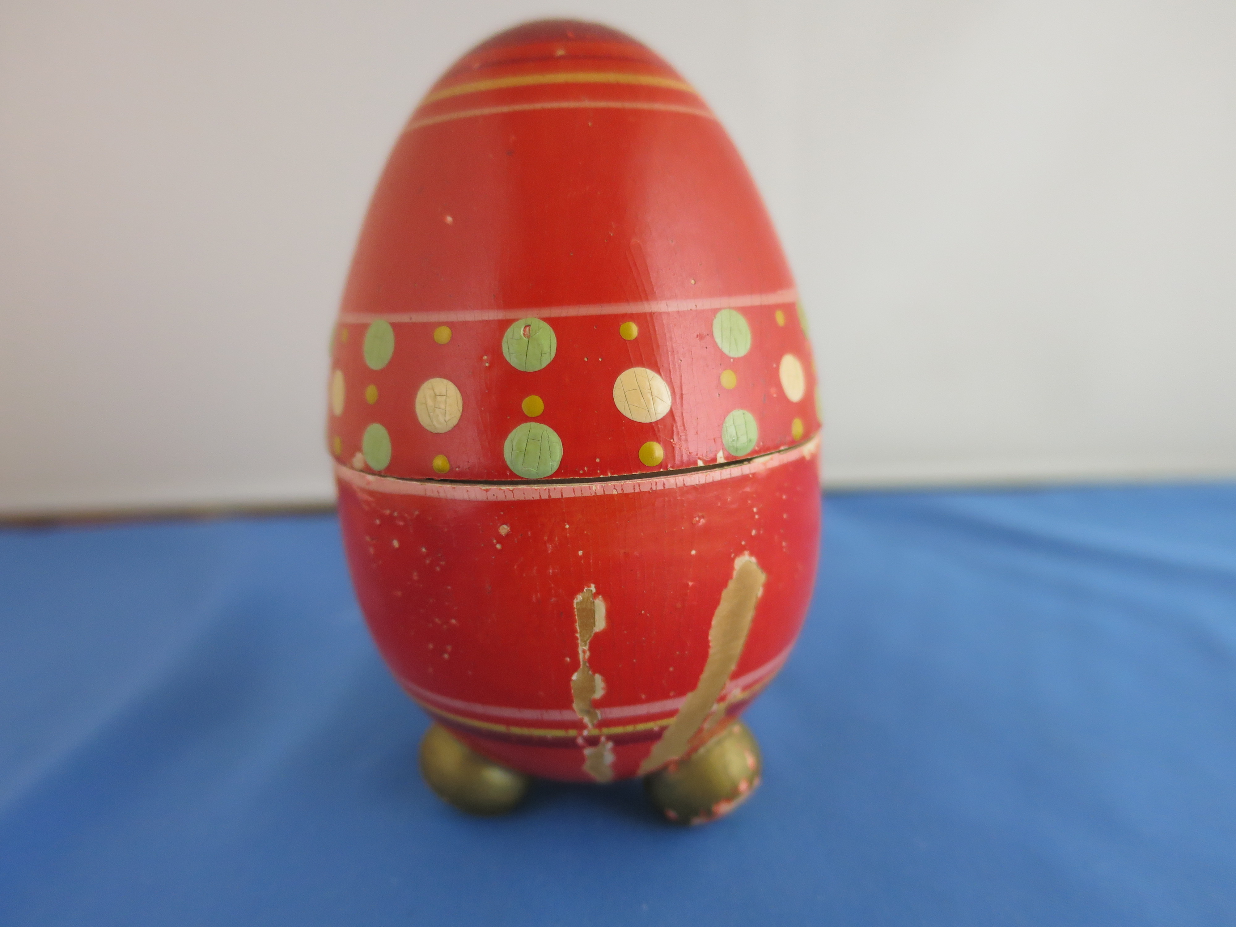 Egg Casket Footed Wooden Painted circa 1920s to 1930s