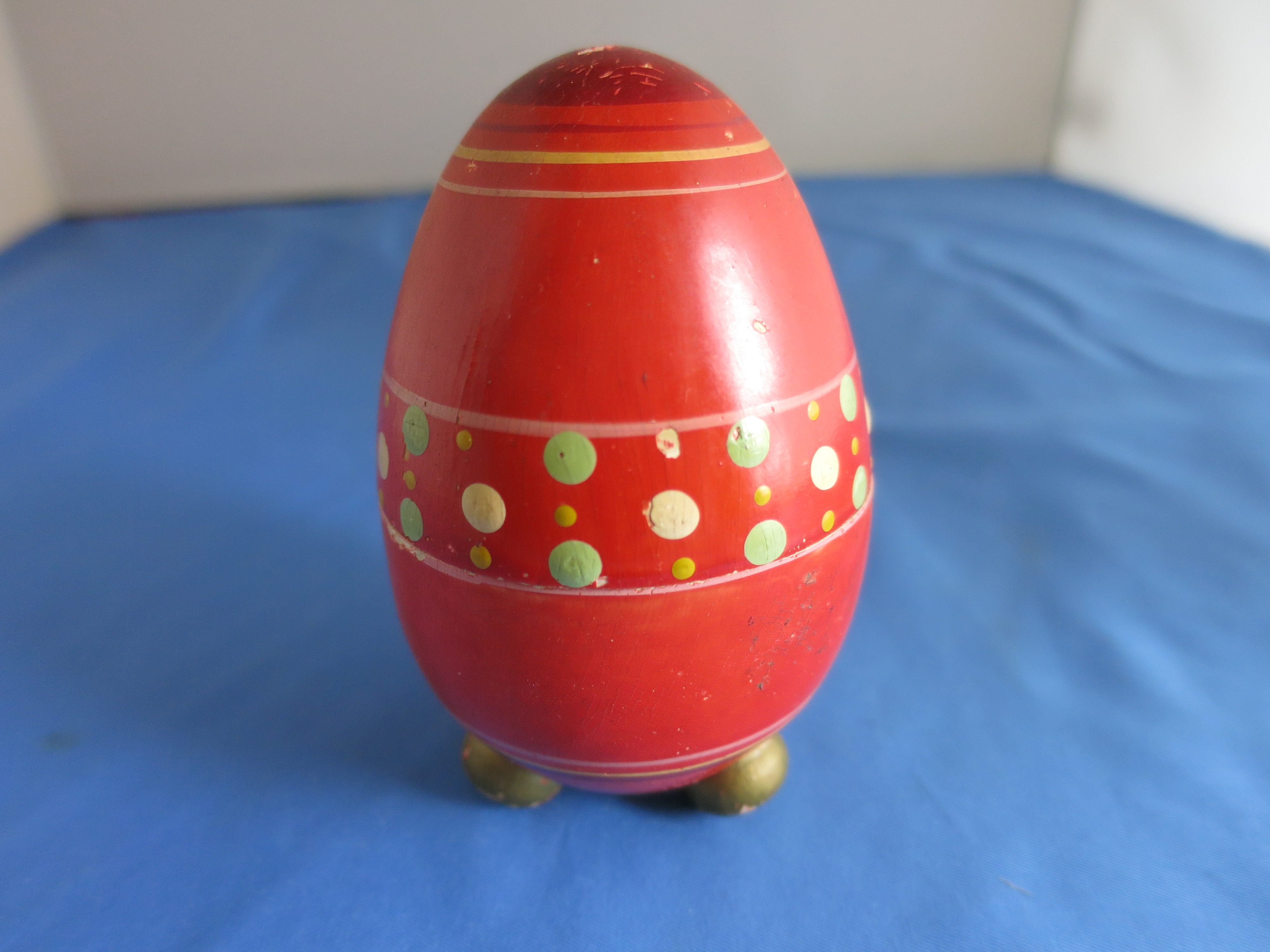 Egg Casket Footed Wooden Painted circa 1920s to 1930s