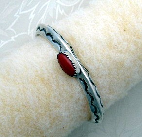 Navajo Sterling Silver Mediterranean Coral Cuff GUERRA