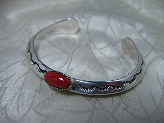 Navajo Sterling Silver Mediterranean Coral Cuff GUERRA