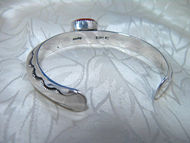Navajo Sterling Silver Mediterranean Coral Cuff GUERRA