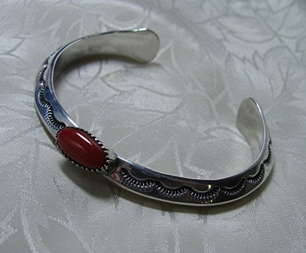 Navajo Sterling Silver Mediterranean Coral Cuff GUERRA