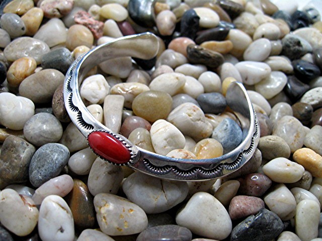 Navajo Sterling Silver Mediterranean Coral Cuff GUERRA