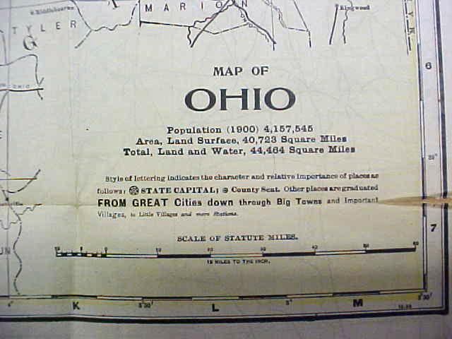 Antique Map Ohio/Missouri 1902 Large Crowell