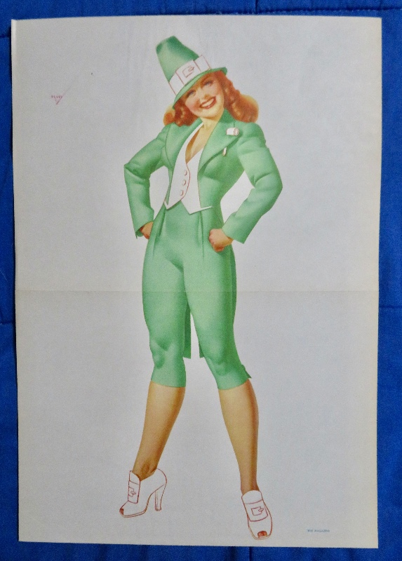 Original 1946 Sexy Pin Up Girl Wearing A Lovely Green Suit & A Green Hat By George Petty