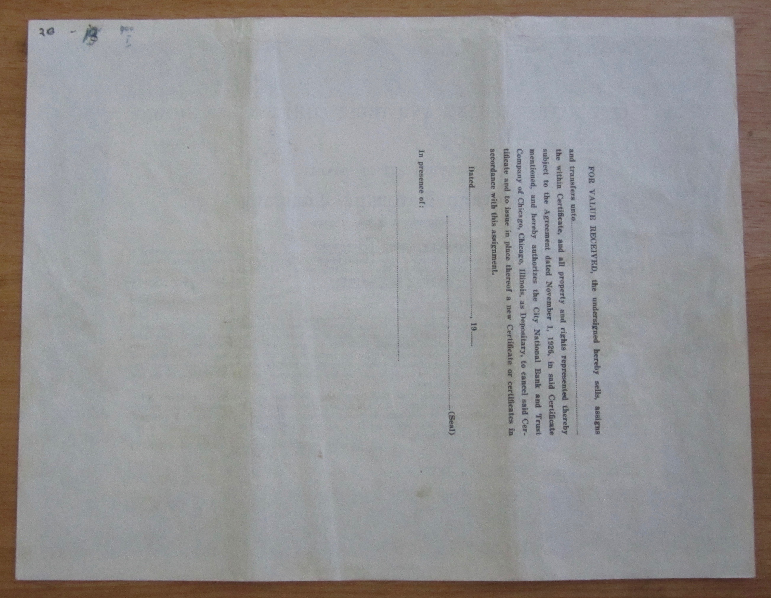 1939 Chicago Railways Company Stock Certificate