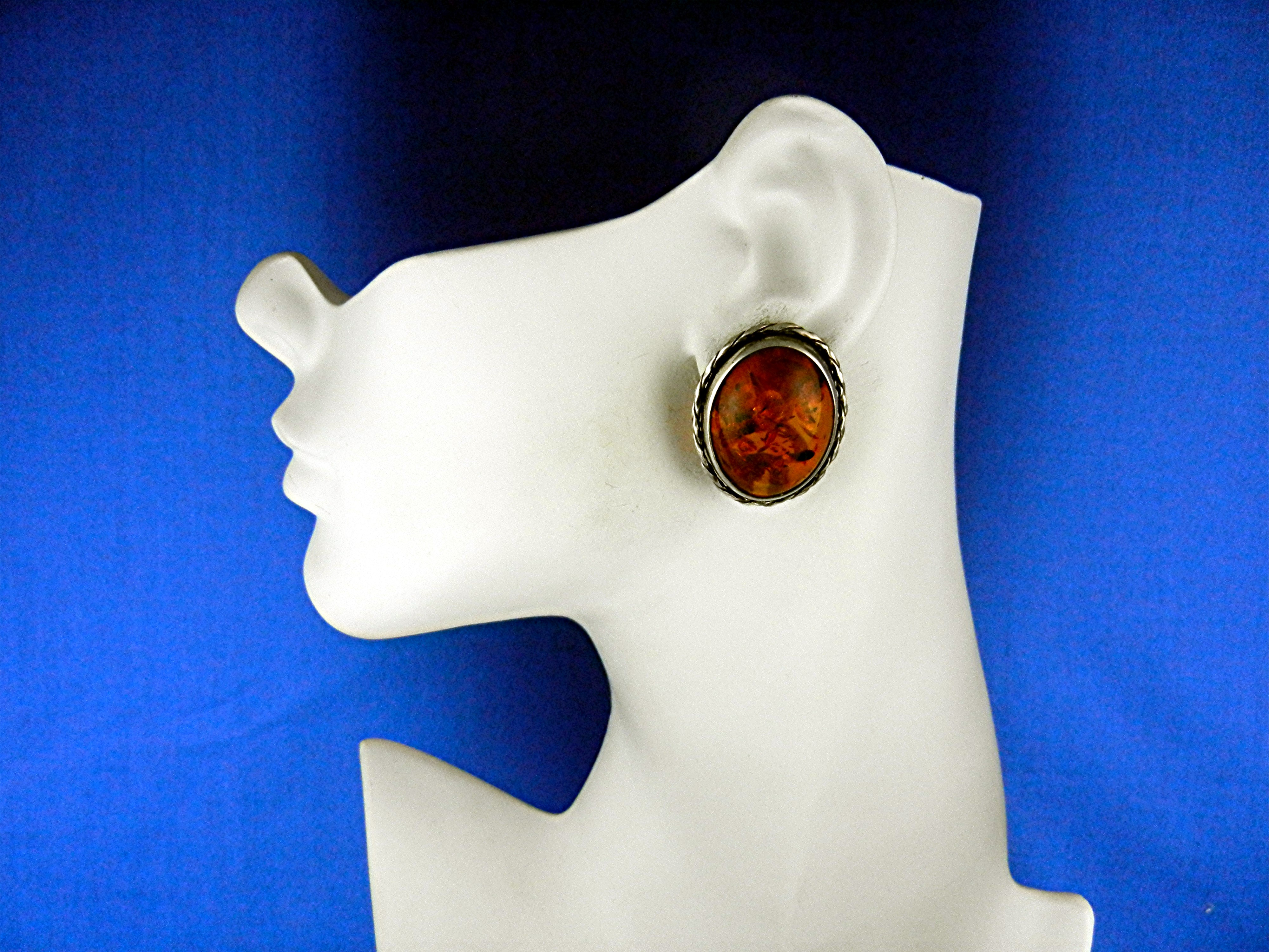 Baltic Amber Sterling Silver Large Clip Earrings