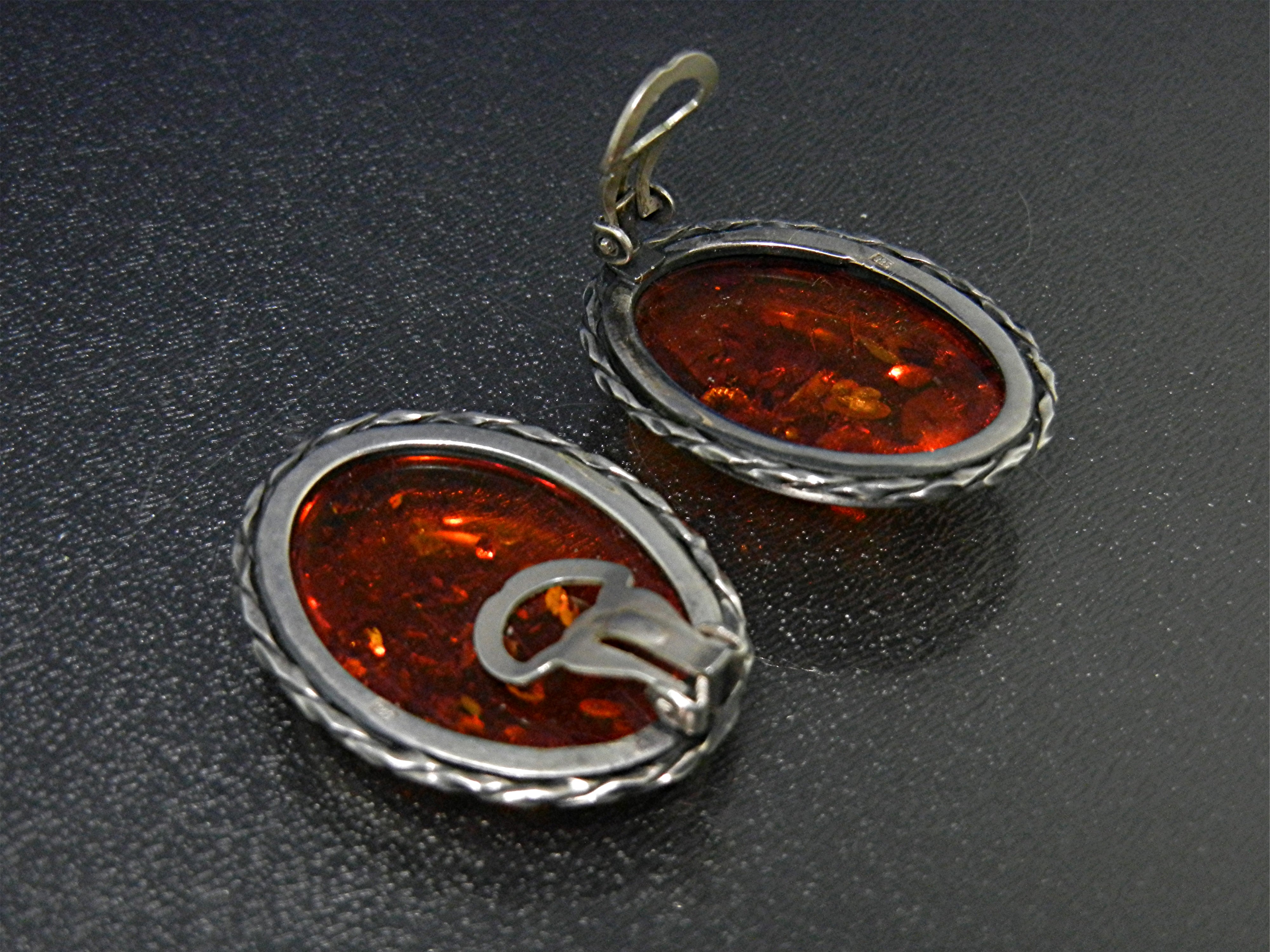 Baltic Amber Sterling Silver Large Clip Earrings