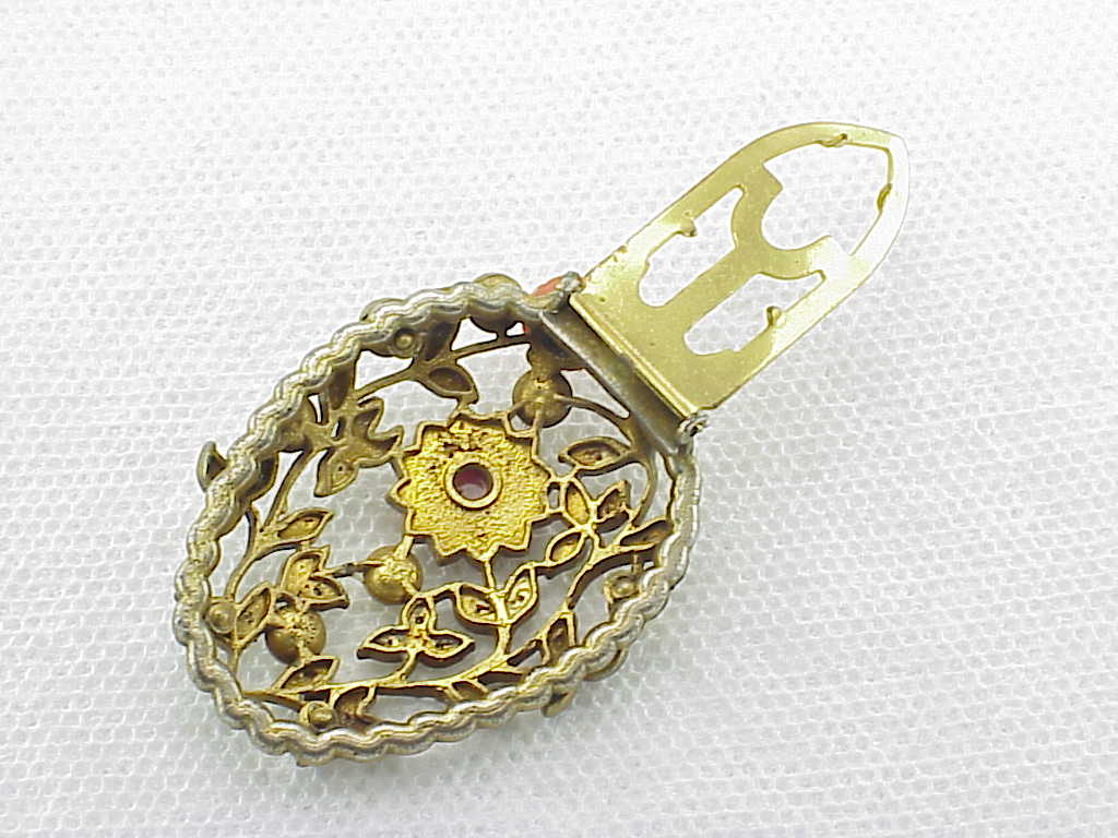 Vintage Marcasite, Faux Pearl And Coral Flowers Dress Clip