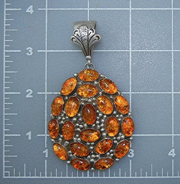 Navajo Baltic Amber Sterling Silver Pendant Ted Joe