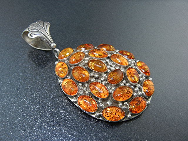 Navajo Baltic Amber Sterling Silver Pendant Ted Joe