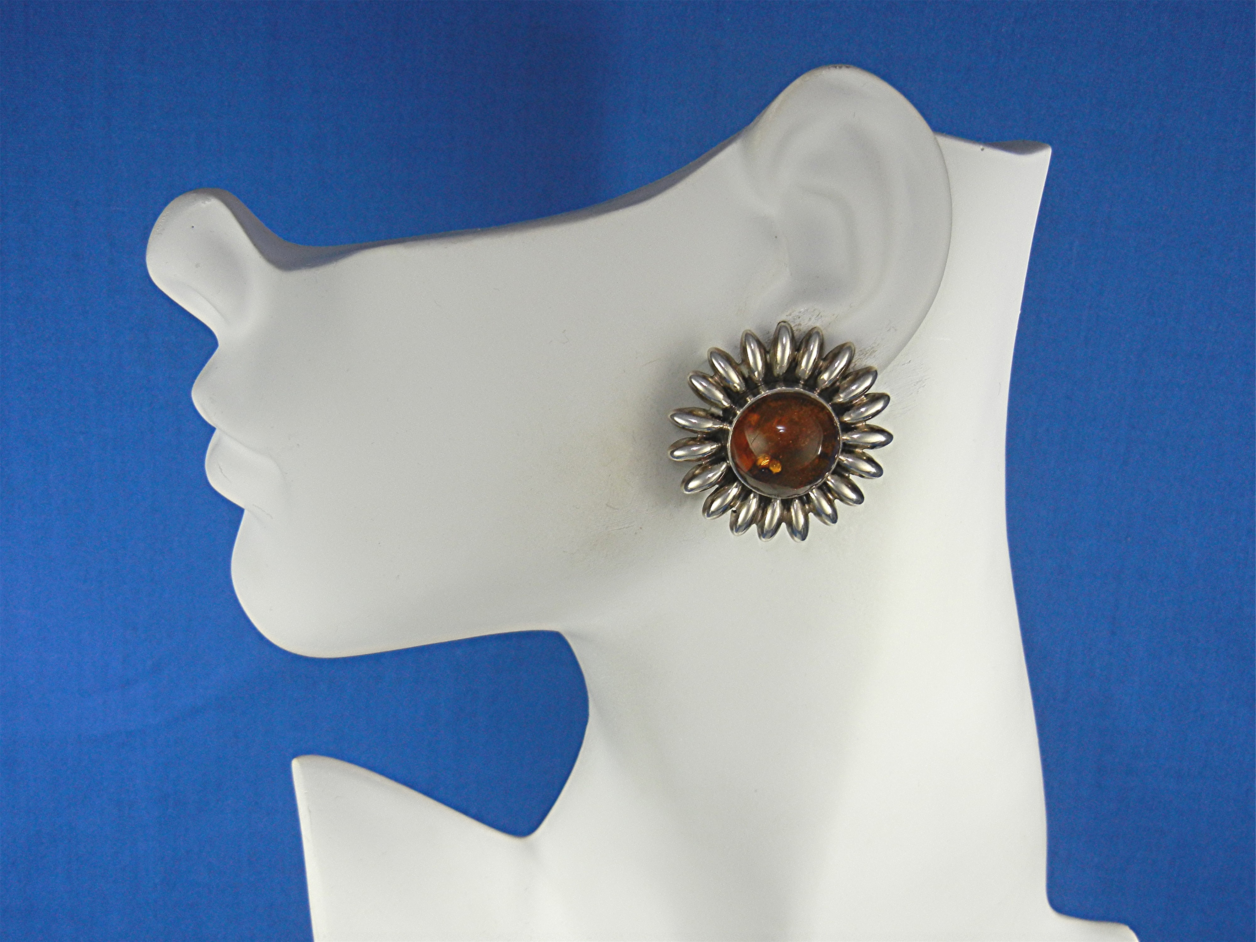 Baltic Amber Sterling Silver Large Clip Earrings