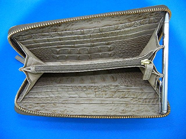 Brahmin Taupe Leather Zip Around Wallet