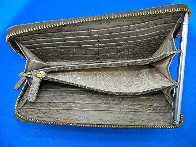 Brahmin Taupe Leather Zip Around Wallet