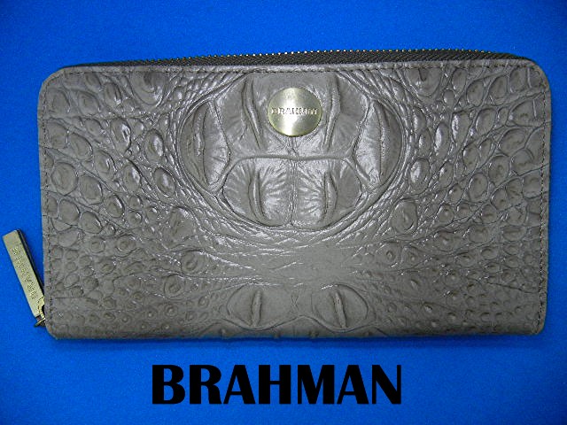 Brahmin Taupe Leather Zip Around Wallet