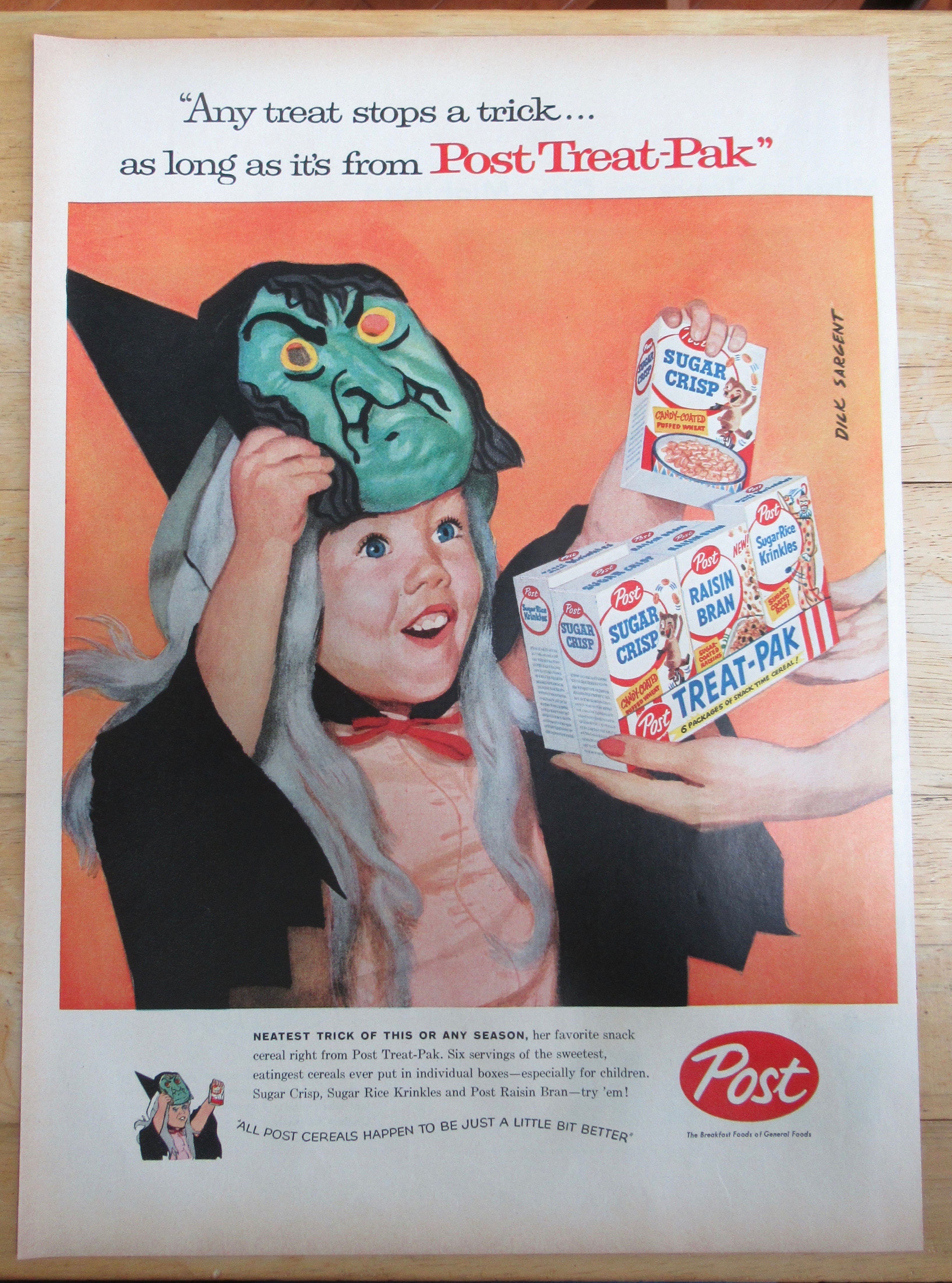 1957 Post Treat Pak Cereal w Girl By Dick Sargent