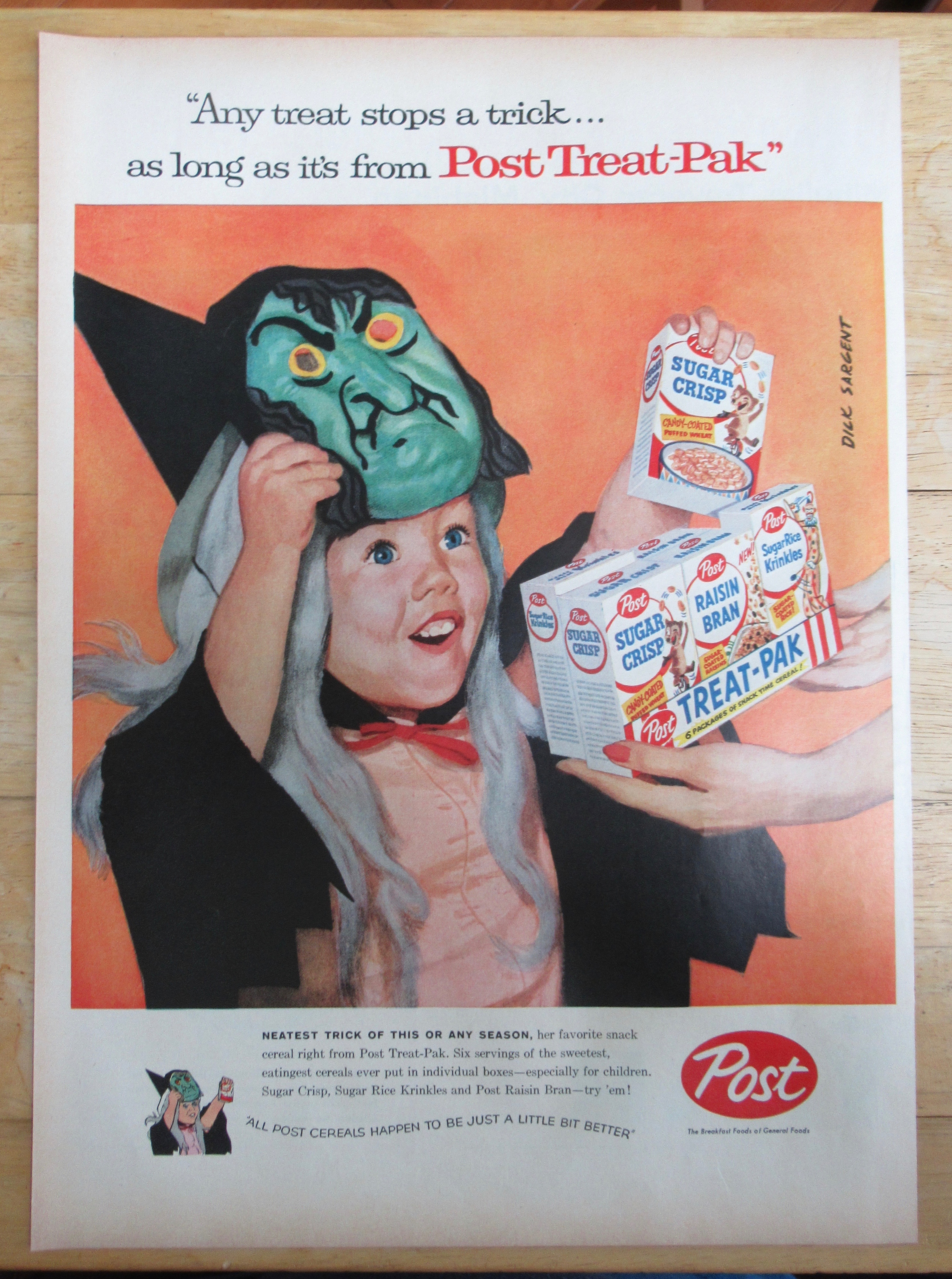 1957 Post Treat Pak Cereal w Girl By Dick Sargent
