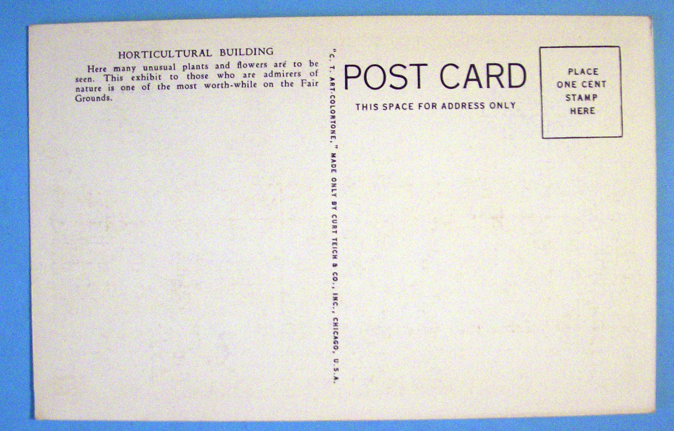 1933 Century of Progress, Horticultural Bldg Postcard